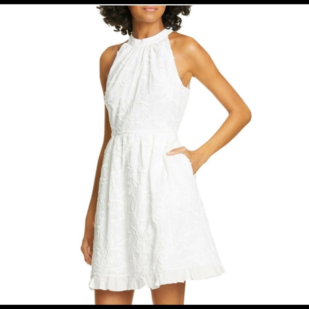 Ted Baker Lorene 3d Embroidered White Size 12 Halter Skater Dress Cotton